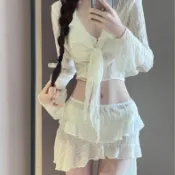 顯瘦比基尼四件套 性感分體泳衣 遮肚渡假泳裝 溫泉泳衣 女