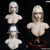 1/6兵人SUPER DUCK SDH019金發銀發重凃濃妝美女金發頭彫人偶現貨