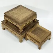 (店+)【御古齋】虎斑雞翅木 正方形 藝品展示座 底座 花台 高腳架 實用擺設 擺飾 三種尺寸 大套三件組 0414