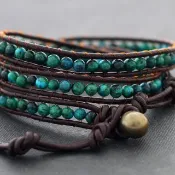 皮革纏繞手鍊石中性波西米亞綠孔雀石串珠皮革