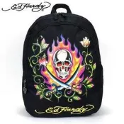 ~小娟家居~ed hardy 雙肩包 嘻哈印花中後背包 旅行休閒學生書包 火焰骷髏