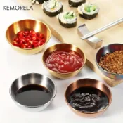KEMORELA 不銹鋼醬盤配菜碗韓式火鍋調料碗蘸盤調料燒烤盤火鍋調料盤燒烤盤調料盤廚房餐具