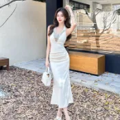 掛脖晚禮服 露背長裙 有胸墊 主持禮服 3色 尾牙洋裝 重工釘珠 羊絨魚尾裙 包臀裙 高個子洋裝 名媛風 收腰修身洋裝