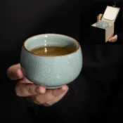 🌟台灣熱賣🌟汝窯冰花茶杯主人杯個人專用冰裂釉功夫陶瓷小品茗杯茶盞禮盒茶具 茶具 汝窯茶具 茶具組 泡茶組 旅行茶具組