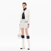 【iROO】珠貝色花紗鑲黑邊短褲