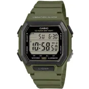 (店+)【CASIO 卡西歐】【柒號本舖】CASIO 卡西歐大視窗震動鬧鈴運動電子錶-軍綠 / W-738H-3A