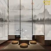 未來屋 【新中式山水】捲簾 窗簾 百葉窗 電動窗簾 遮光簾 隔斷屏風 升降簾 客廳玄關裝飾 水墨中國風 半透光 手動電動兩用