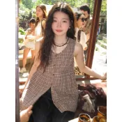 【𝑵𝒐𝒗𝒊.𝑪】 峇里島女孩🍨 小眾 格紋 襯衫 背心 無袖 寬鬆 上衣