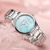 CITIZEN 星辰 限量 光動能大三針女錶 周年慶獻禮-湖水綠/34mm EM1220-58Y