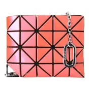 【ISSEY MIYAKE 三宅一生】幾何方格4x5啵啵鍊帶零錢包(亮面橘)霧面