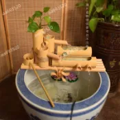 仿竹子流水器 魚缸噴泉流水擺件 竹筒水車循環過濾器 魚池造景增氧裝置 水族箱假山流水裝飾 庭院景觀流水擺設