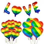 18寸LOVE彩虹橫條紋心形漸變彩虹鋁箔氣球派對裝飾批發