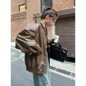 (店+)皮上衣皮衣女皮外套皮夾克真皮皮衣防水外套飛行員夾克皮衣大尺碼防風美拉德韓系皮衣小個子短版免燙好打理顯瘦防潑水機能軟皮不硬挺翻領斜拉鍊春秋薄款翻領可機洗 PU 皮西裝領通勤外套