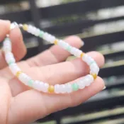 嗨，寶貝銀飾珠寶* 翡翠飾品☆925純銀 保證A貨 小清新 細緻 冰種三彩白翡算盤珠 黃翡 綠翡圓珠翡翠手鍊 珠鍊