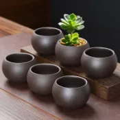 臺灣發貨〉小號盆景文竹綠植多肉紫砂花盆陶瓷盆小陶盆迷你球形圓形復古小盆OZE