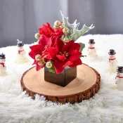 【Meric Garden】高仿真台灣手工限定金雪亮聖誕紅小盆栽1入/組(聖誕紅 聖誕盆栽 聖誕擺飾 桌上擺件)