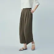 【GIORDANO 佐丹奴】女裝肌理感鬆緊腰闊腿九分褲(13 軍綠)