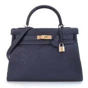 【Hermes 愛馬仕】Kelly 32CM A年 Togo牛皮手提/肩背凱莉包(2Z深藍/金釦)