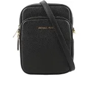【Michael Kors】金字荔枝皮革拉鍊中款直式斜背包(黑色)