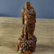 【台灣出貨】珍藏黃楊木雕刻關公 雷擊木 關公像 木雕 擺件 關聖帝君 神像 工藝品 收藏 送禮 居家 辦公室 風水 開運