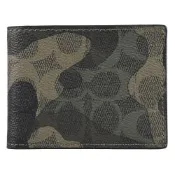 COACH 經典C字LOGO迷彩印花皮革對開式6卡短夾(軍綠)
