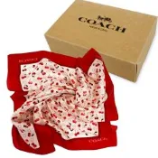 COACH 櫻桃C LOGO100%蠶絲絲巾方巾圍巾附禮盒(櫻桃紅)