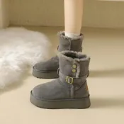 (店+)雪靴女款中筒防滑防水雪地靴大尺碼戶外登山靴加絨保暖長靴子女厚底短靴防寒雪地鞋防潑水止滑休閒運動懶人鞋韓國增高寬楦女靴