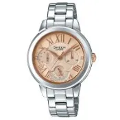 【CASIO 卡西歐】SHEEN 三眼女錶 不鏽鋼錶帶 玫瑰金 防水50米 施華洛世奇水鑽(SHE-3059D-9A)