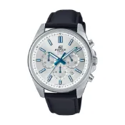 【CASIO 卡西歐】EDIFICE 三針三眼 計時鐘錶 黑銀 日期顯示窗皮革錶帶 EFV-650L-7A_43.5mm