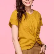 【古典美】33011荷葉袖綁結短上衣(茶禪服/中國風/國服/漢服/手染服/棉麻/亞麻/天然纖維)