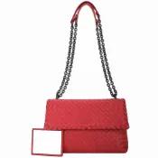 BOTTEGA VENETA 寶緹嘉 Olimpia 大型 小羊皮編織可滑動鍊帶肩/斜背包(紅色)
