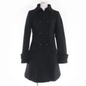 【DOKODEMO】成色極佳的BURBERRY BLUE LABEL羊毛大衣，搭配品牌標誌扣環和格紋內襯，黑色，尺寸38，正品，女款