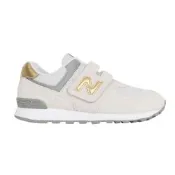 NEWBALANCE 574 男中童復古慢跑鞋-WIDE-魔鬼氈 寬楦 NB P57438Z 淺灰金