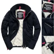 DryDog 跩狗嚴選 跩狗嚴選 極度乾燥 Superdry Sherpa 女款 深藍 格紋縫線 無帽 立領 加厚刷毛 風衣