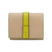 【LOEWE 羅威】牛皮拚色雙面釦式短夾(米/黃)-二手品