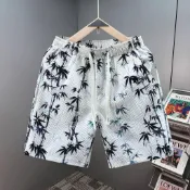短褲男 沙灘褲 寬鬆鬆緊帶 休閒褲 海島渡假短褲 五分褲 泡泡紗短褲男夏季短褲迷彩五分褲褲子寬鬆薄款休閒褲衩沙灘中褲