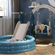 ✨台灣出貨 小孩游泳池帶塑料滑滑梯鞦韆二合一嬰兒童2至10歲寶寶室內外家用