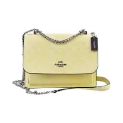 【COACH】Klare C LOGO PVC拼接素面皮革內雙層鍊帶方型斜背包(鵝黃色C)
