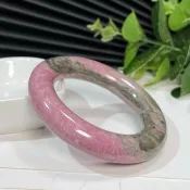 粉薔薇輝手鐲50MM水潤油畫桃林巴料桃花玉玫瑰石手環氣質可愛甜美