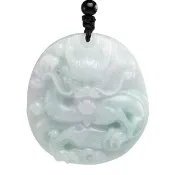【漢石齋】天然翡翠A貨 護主龍牌玉佩吊墜 淺色春帶彩種(47*51*12mm)