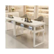 (店+)專業美甲工作桌 仿大理石桌面雙層美甲桌 雙人簡約美甲桌 日式美容店桌椅 白色架淺胡桃色 長180寬40高75  96