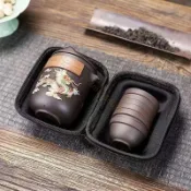變色旅行茶具 泡茶組 茶具套装 茶杯 茶壶 茶具組 茶盤茶海龍鳳呈祥紫砂壶原礦朱泥带茶濾茶杯 旅行茶具