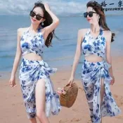 【可開發票】【免運】比基尼 bikini渡假海邊 溫泉遊泳衣 女分體三件套 高級感 新款泳裝【满额免運】