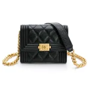 【BreezeOnline 微風精品線上】【CHANEL 香奈兒】BOY系列菱格荔枝紋仿舊金鍊雙層迷你斜背包
