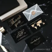 可開發票✨創意手工diy燙金賀卡商務邀請函生日祝福黑色小卡片感謝留言卡#免運#台灣出貨