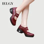 IELGY 2026舞鞋女軟底舒適透氣工作鞋氣墊黑色內增高皮鞋