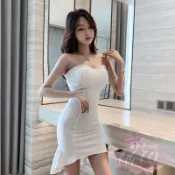 ✨熱銷✨👗👗2023新款夜店女裝性感抹胸魚尾裙低胸緊身包臀連衣裙時尚禮服裙子