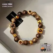 臺灣倉🚚⭐天然奇楠沉香手串女文玩串珠金色手鏈 復古高級感佛珠念珠男