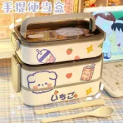 麥麥居家 可愛雙層飯盒日式便當盒可微波爐加熱帶餐具上班族學生便攜午餐盒 m7122