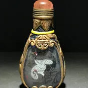 snuff bottle 鼻煙壺 丁二仲 雙鶴 內畫鼻煙壺 琉璃 內繪老鼻煙壺